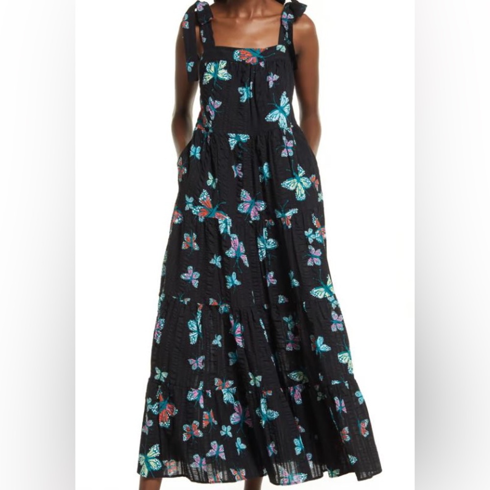 Nordstrom by Christina Martinez Butterfly Black Maxi Dress sz S